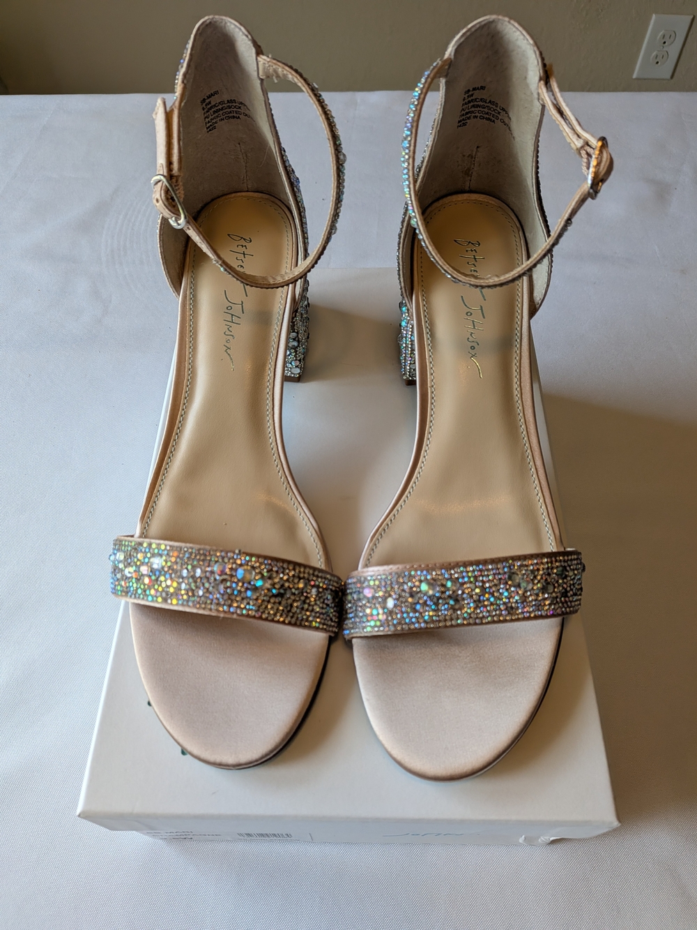 Betsey Johnson Wide Width Blush Pink Rhinestone Ankle-Strap Heels